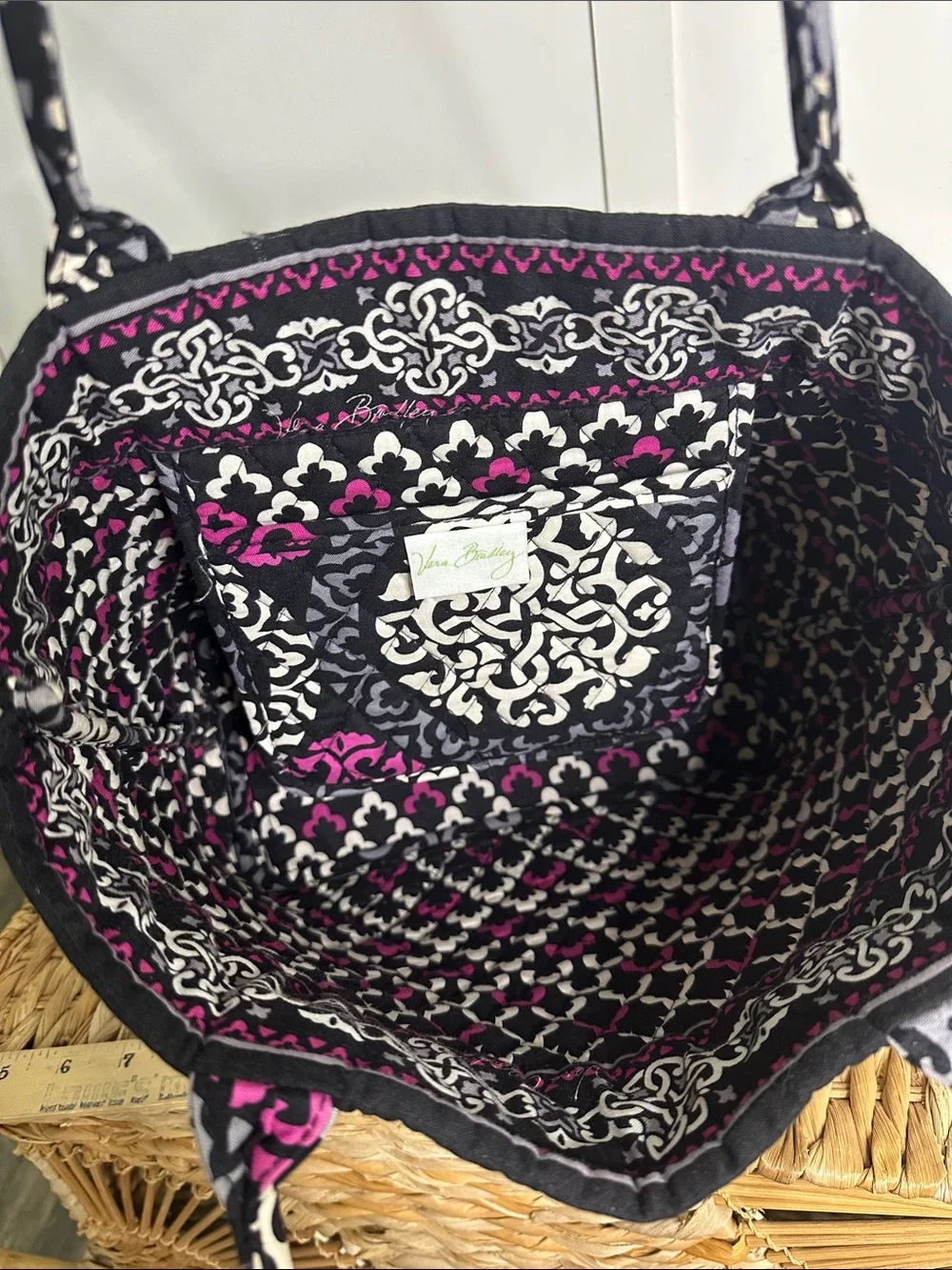 Vera Bradley Black, White & Pink Quilted Shoulder Tote